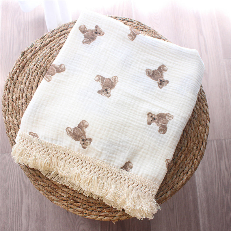Organic Gauze Muslin Rainbow Print with Fringe Blanket