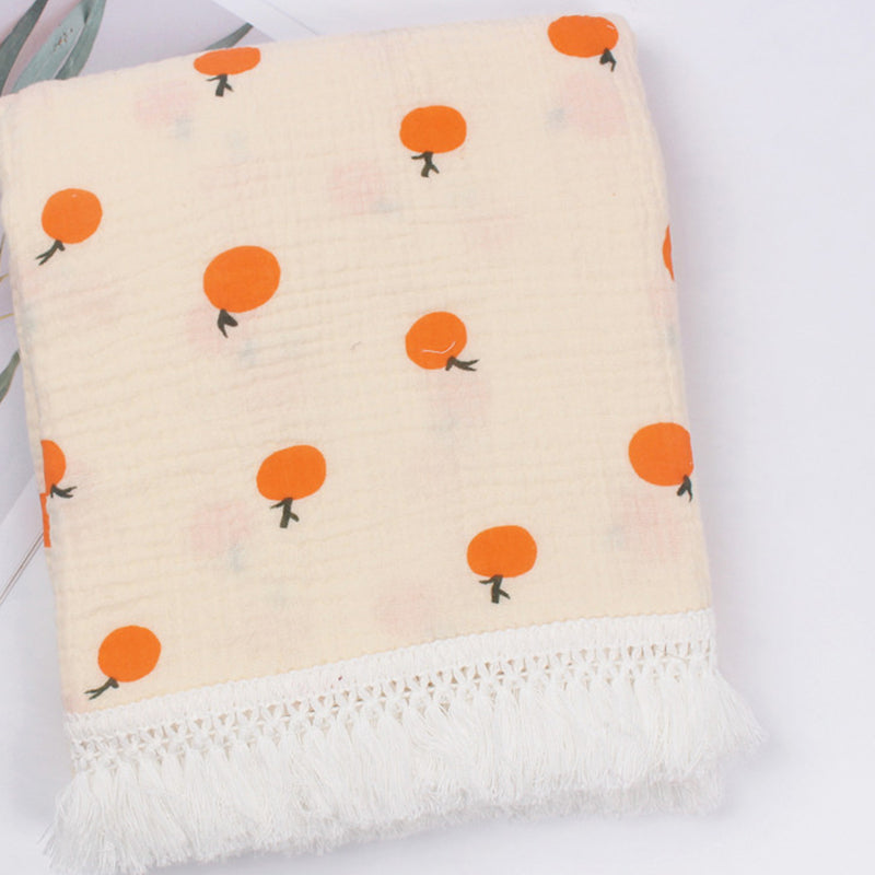 Organic Gauze Muslin Rainbow Print with Fringe Blanket