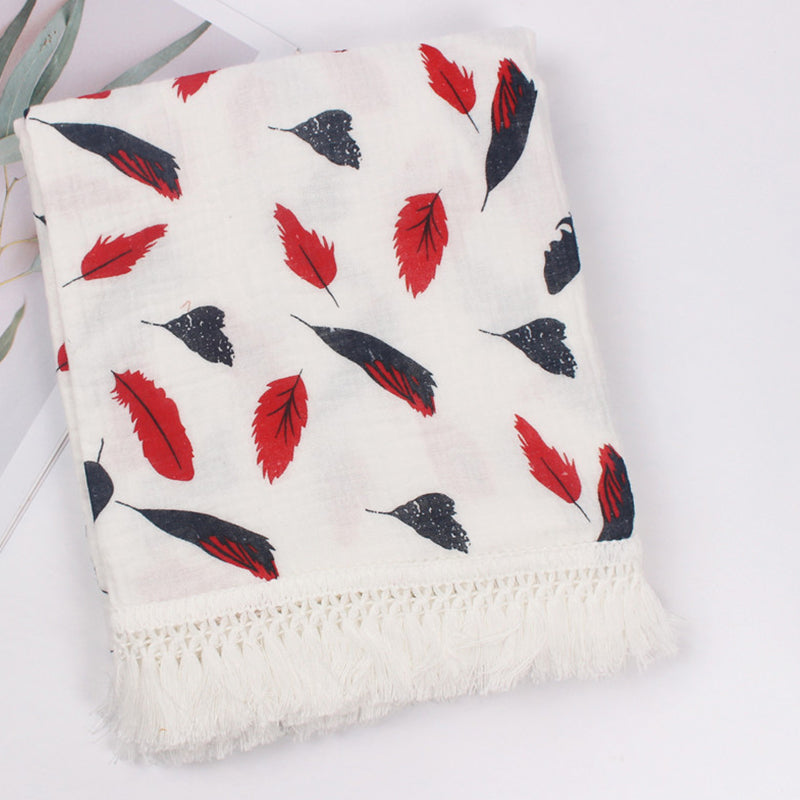Organic Gauze Muslin Rainbow Print with Fringe Blanket
