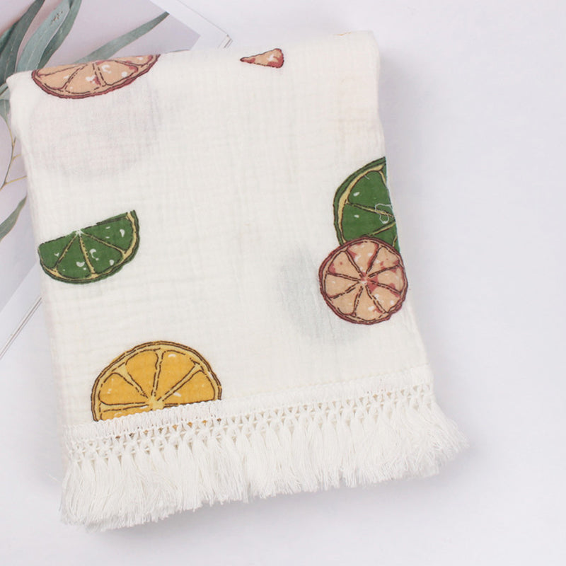 Organic Gauze Muslin Rainbow Print with Fringe Blanket