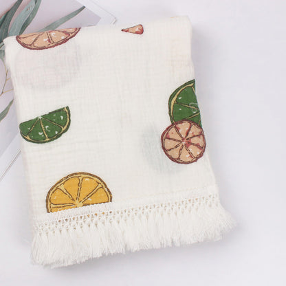 Organic Gauze Muslin Rainbow Print with Fringe Blanket
