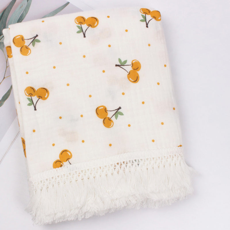 Organic Gauze Muslin Rainbow Print with Fringe Blanket