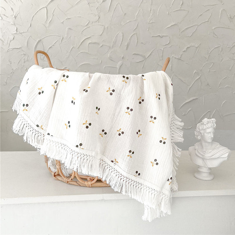 Organic Gauze Muslin Rainbow Print with Fringe Blanket