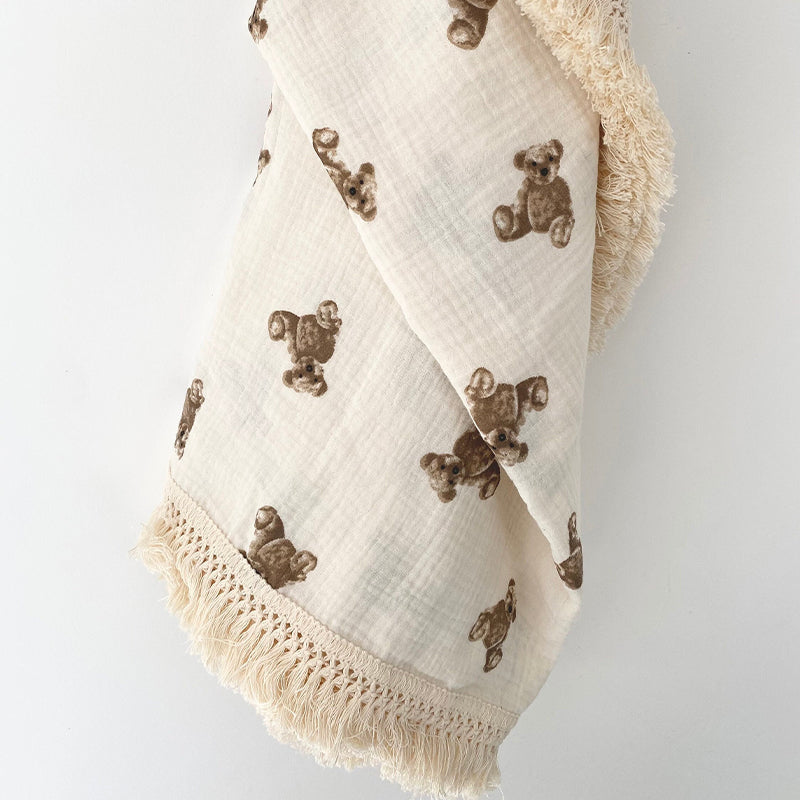 Organic Gauze Muslin Rainbow Print with Fringe Blanket