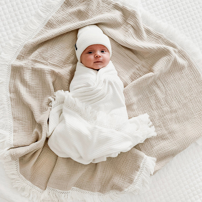 Organic Gauze Muslin Single Tone with Fringe Blanket