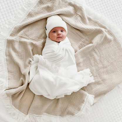 Organic Gauze Muslin Single Tone with Fringe Blanket