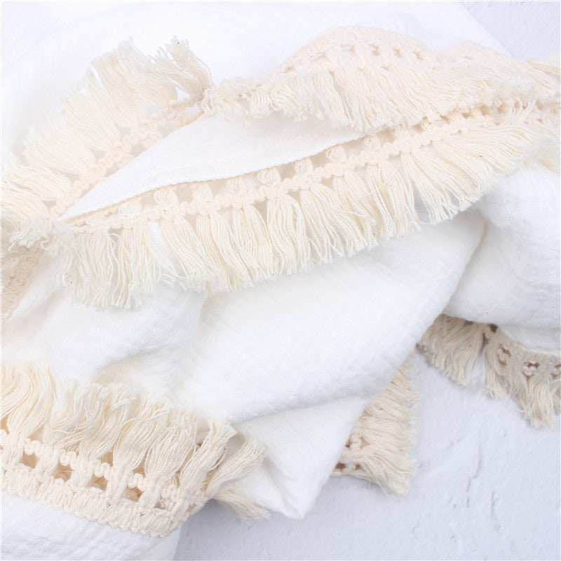 Organic Gauze Muslin Single Tone with Fringe Blanket