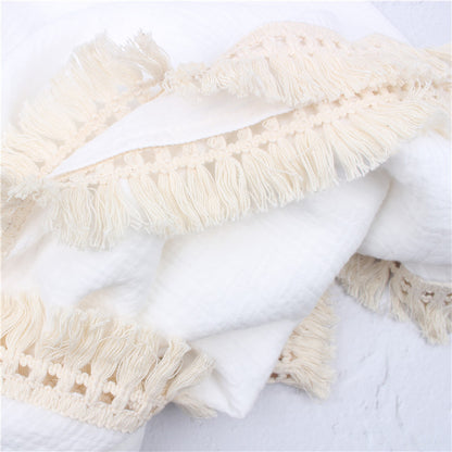 Organic Gauze Muslin Single Tone with Fringe Blanket