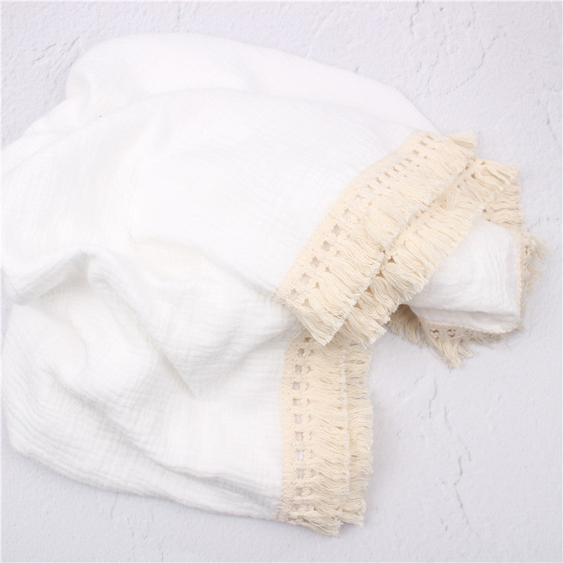 Organic Gauze Muslin Single Tone with Fringe Blanket