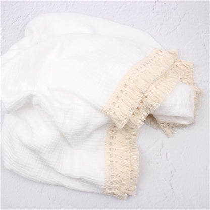 Organic Gauze Muslin Single Tone with Fringe Blanket