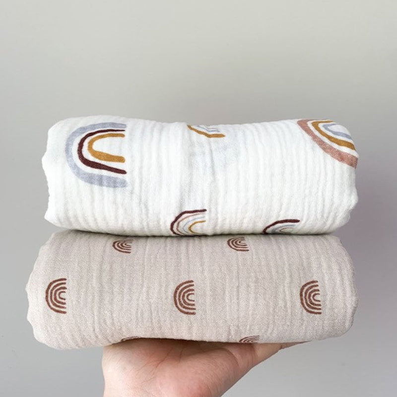 Organic Gauze Muslin Rainbow Print with Fringe Blanket