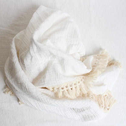 Organic Gauze Muslin Single Tone with Fringe Blanket