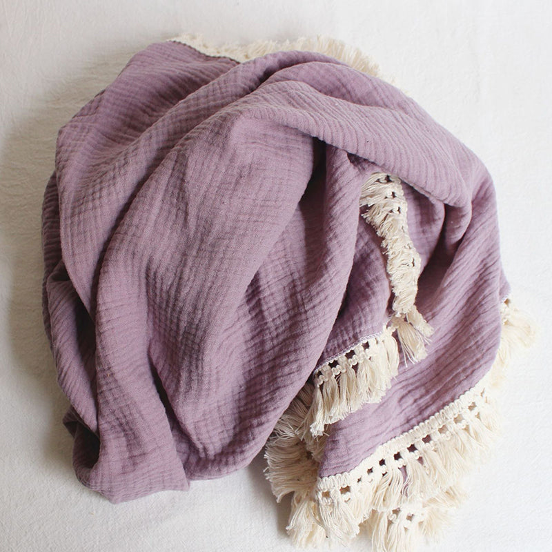 Organic Gauze Muslin Single Tone with Fringe Blanket