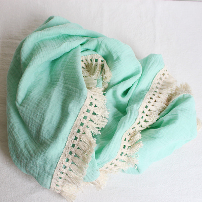 Organic Gauze Muslin Single Tone with Fringe Blanket