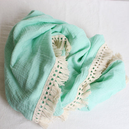 Organic Gauze Muslin Single Tone with Fringe Blanket