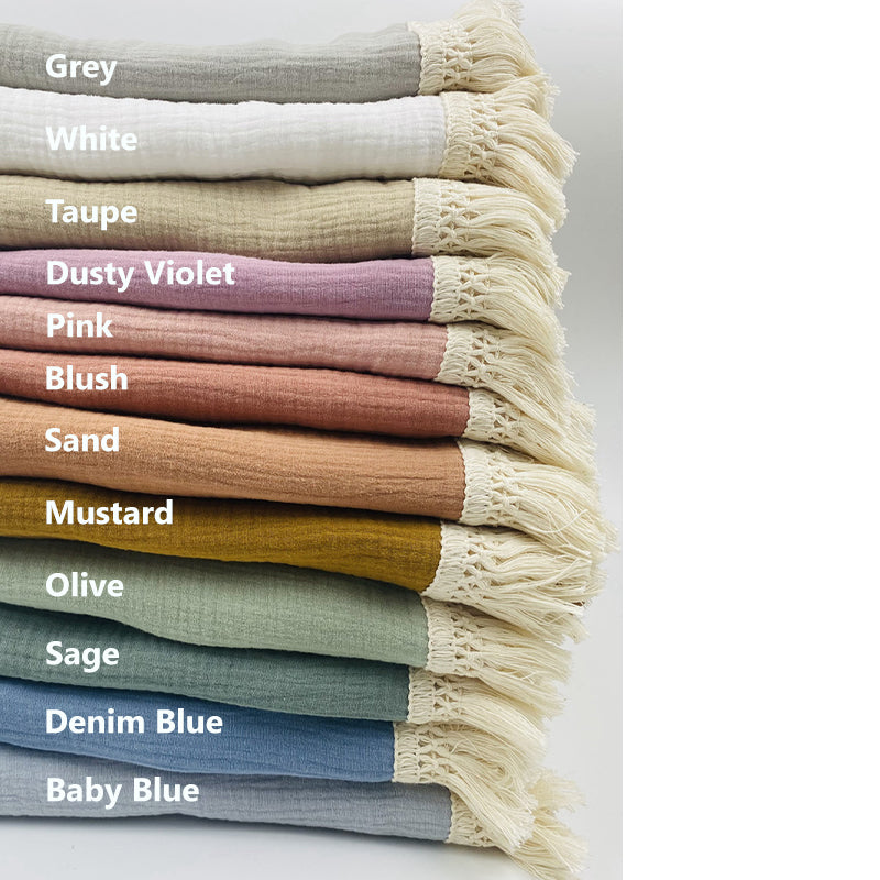 Organic Gauze Muslin Single Tone with Fringe Blanket