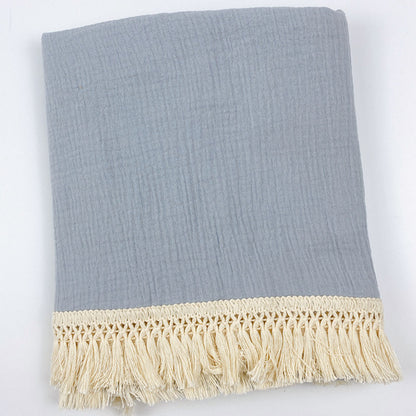 Organic Gauze Muslin Single Tone with Fringe Blanket