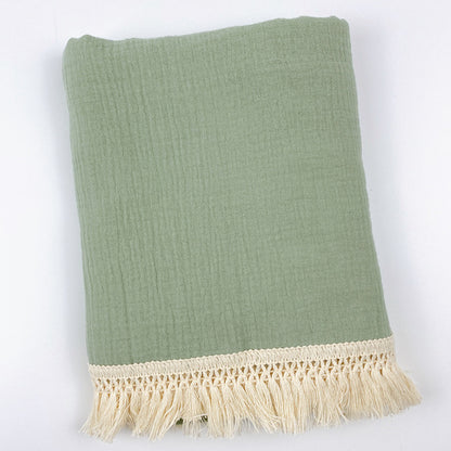Organic Gauze Muslin Single Tone with Fringe Blanket