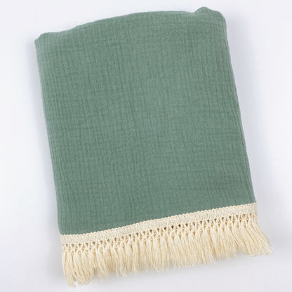Organic Gauze Muslin Single Tone with Fringe Blanket