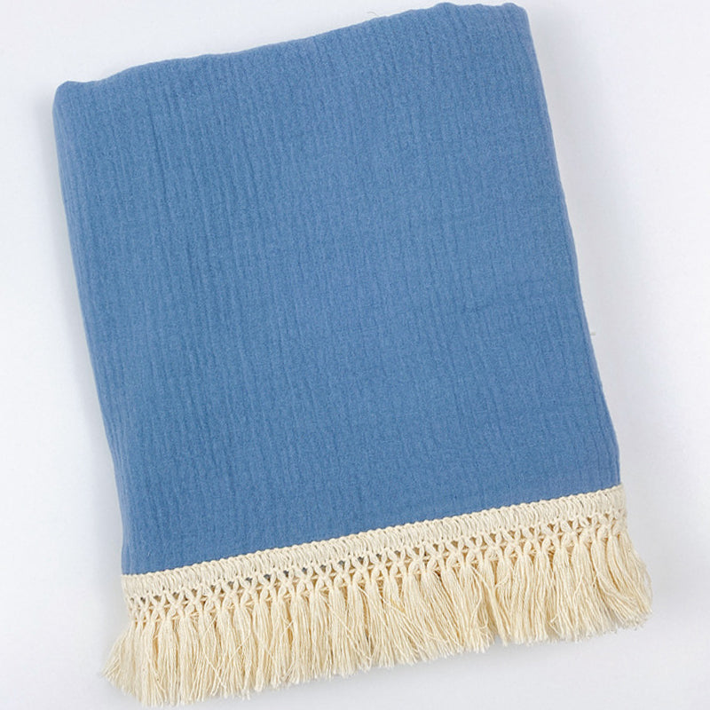 Organic Gauze Muslin Single Tone with Fringe Blanket