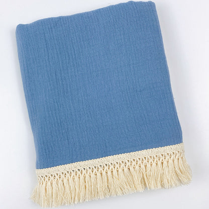 Organic Gauze Muslin Single Tone with Fringe Blanket