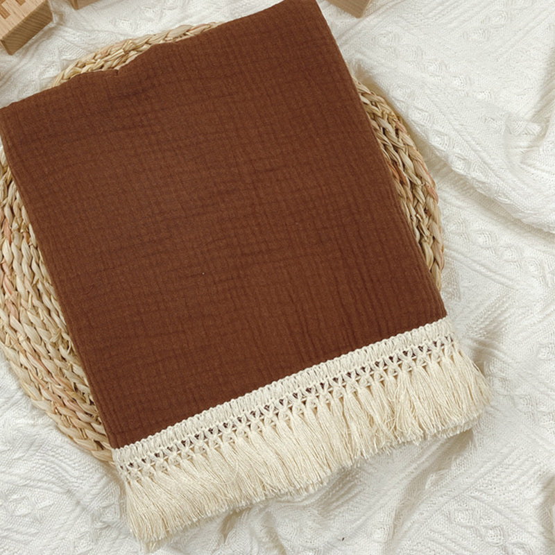 Organic Gauze Muslin Single Tone with Fringe Blanket
