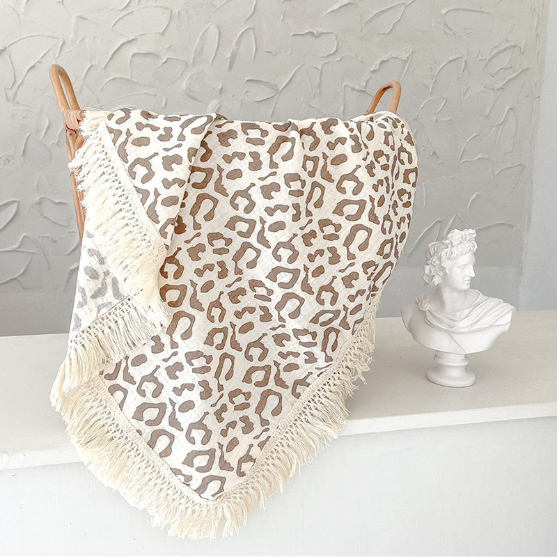 Organic Gauze Muslin Rainbow Print with Fringe Blanket