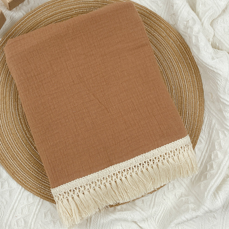 Organic Gauze Muslin Single Tone with Fringe Blanket