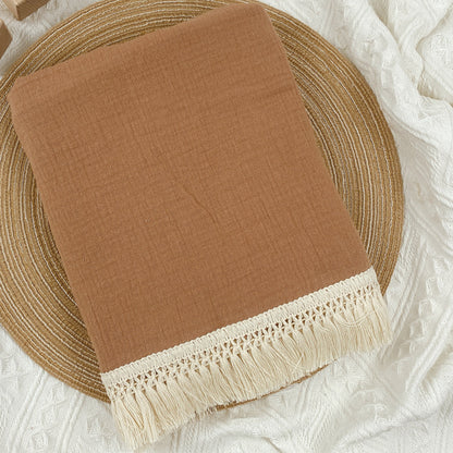 Organic Gauze Muslin Single Tone with Fringe Blanket