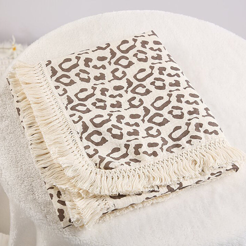 Organic Gauze Muslin Rainbow Print with Fringe Blanket