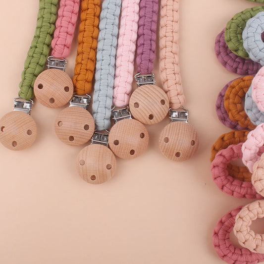 Beech Wooden Handmade Braided Pacifier Clips