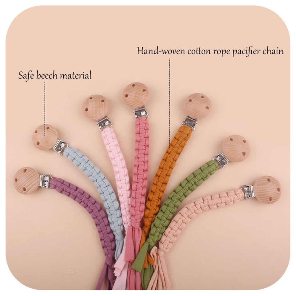 Beech Wooden Handmade Braided Pacifier Clips