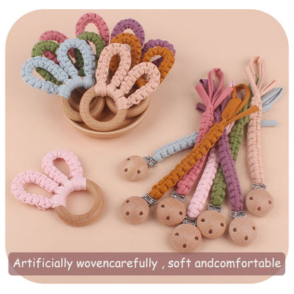 Beech Wooden Handmade Braided Pacifier Clips