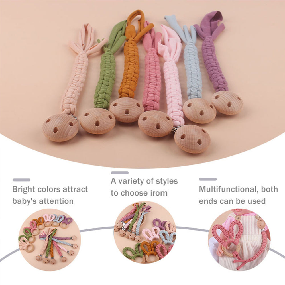 Beech Wooden Handmade Braided Pacifier Clips