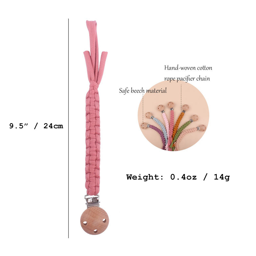 Beech Wooden Handmade Braided Pacifier Clips