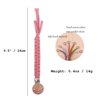 Beech Wooden Handmade Braided Pacifier Clips