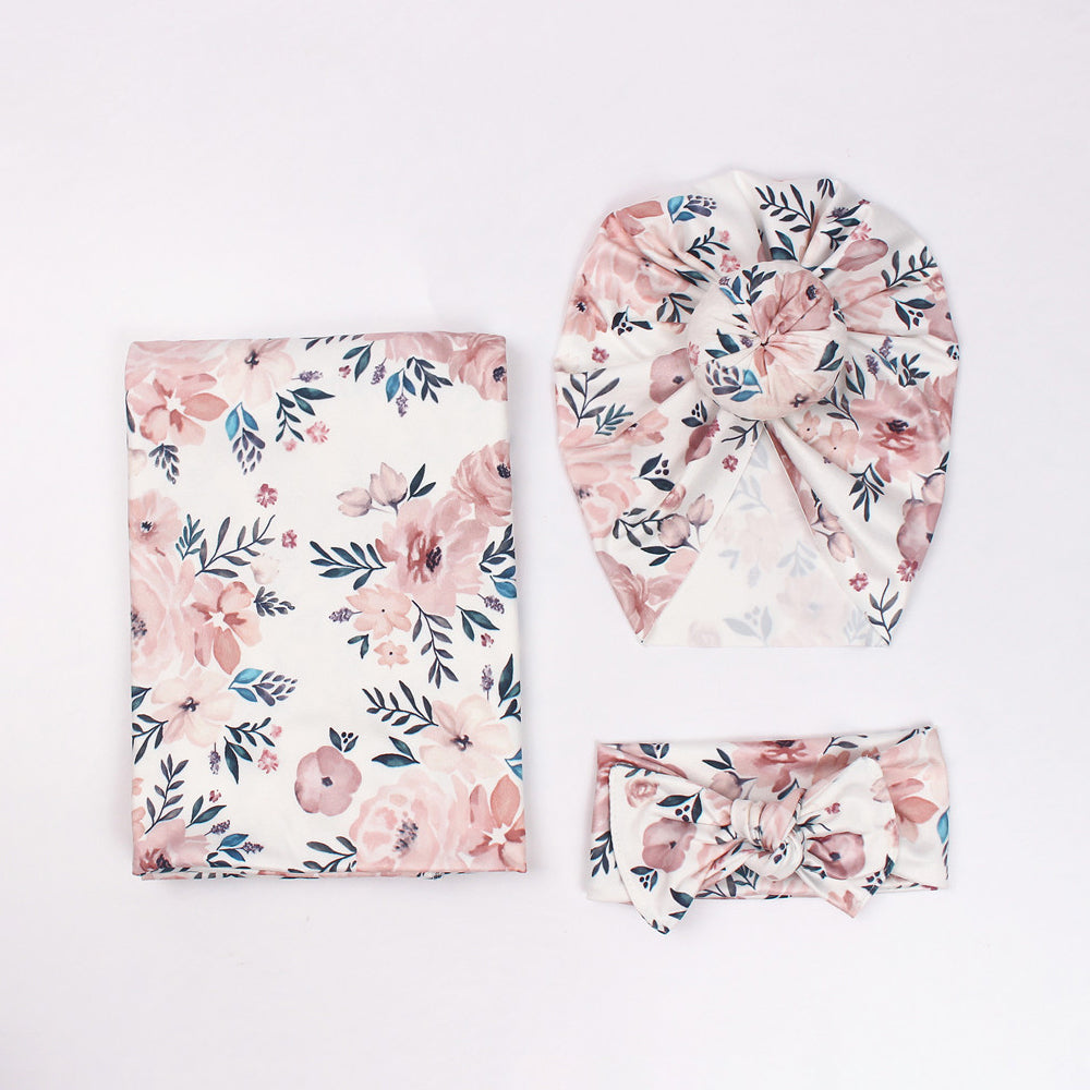 Retro Floral Baby Swaddle Set